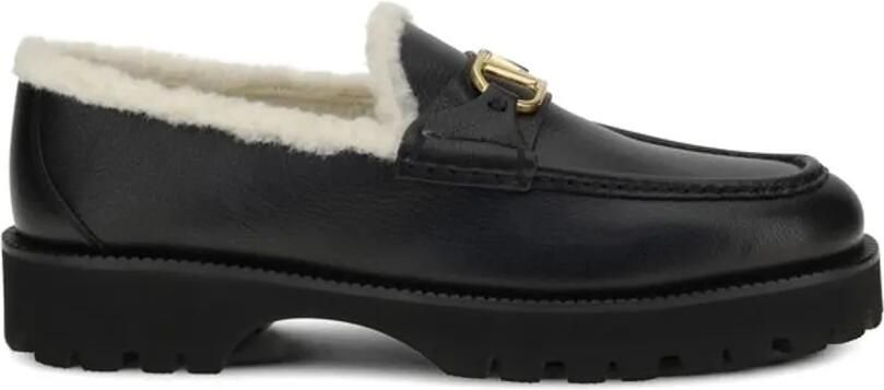 Valentino Garavani Leren loafers met logo Zwart