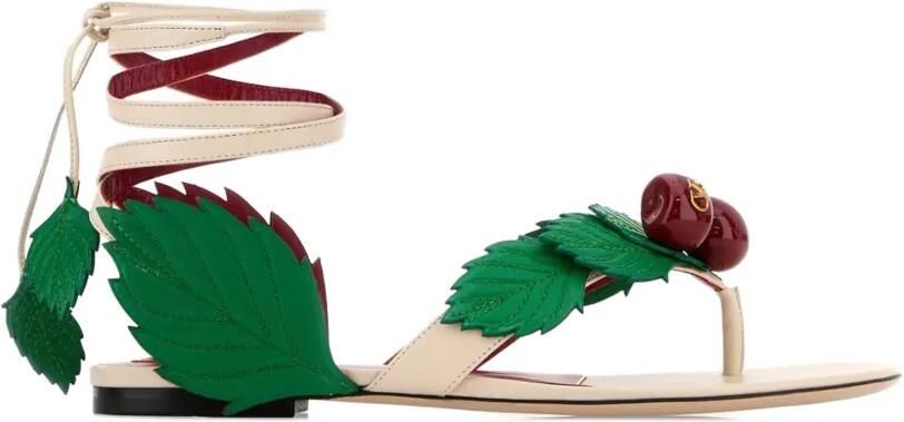Valentino Garavani Leren sandalen met kersenbandje Beige