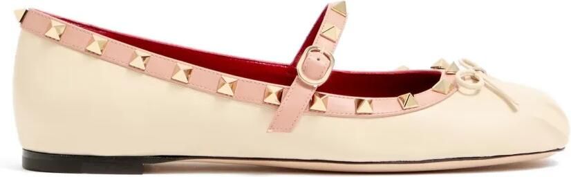 Valentino Garavani Mary-Jane Rockstud nappaleren ballerina's Beige