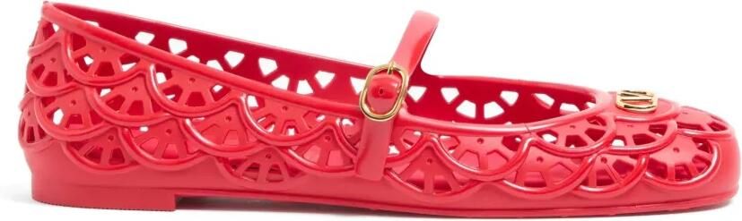 Valentino Garavani Ondette rubberen ballerina's met gewelfd patroon Rood