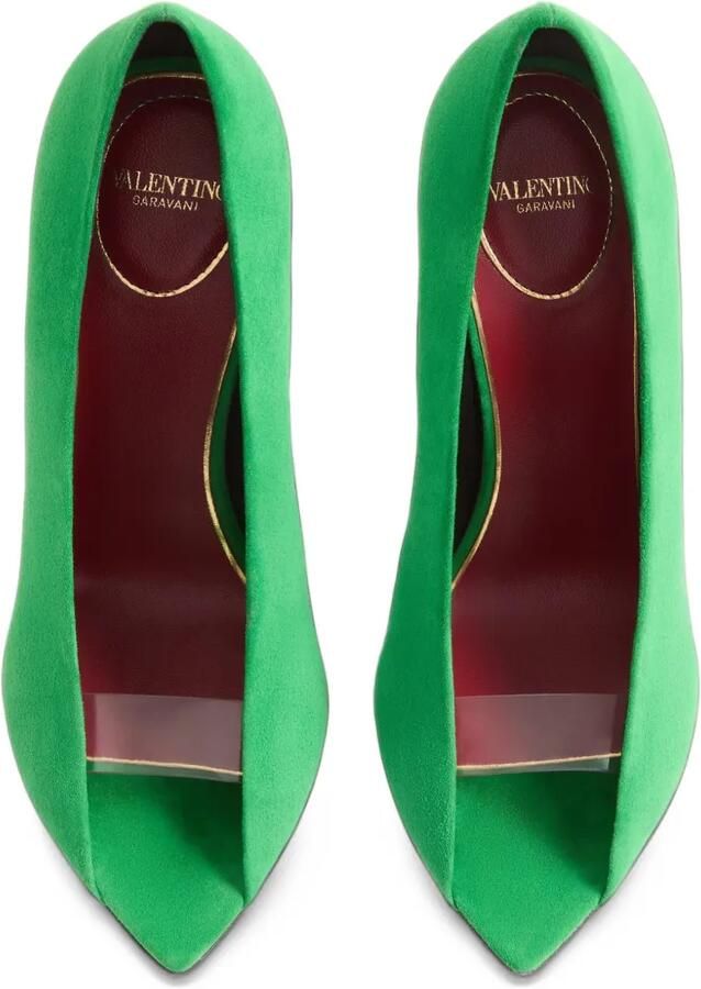 Valentino Garavani Révélé suède pumps met open neus en hak van 105 mm Groen - Foto 3