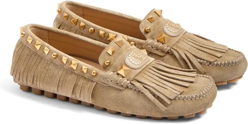 Valentino Garavani Plaster Caster Driver loafers met franje Beige - Foto 4