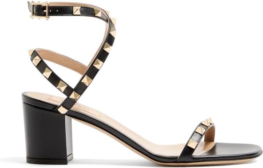 Valentino Garavani Rockstud calfskin sandals with straps 60mm Zwart