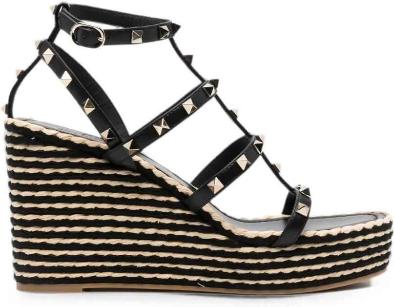 Valentino Garavani Rockstud espadrilles met sleehak Zwart