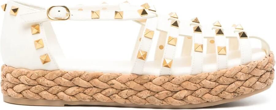 Valentino Garavani Rockstud Fishermen kalfsleren sandalen Wit