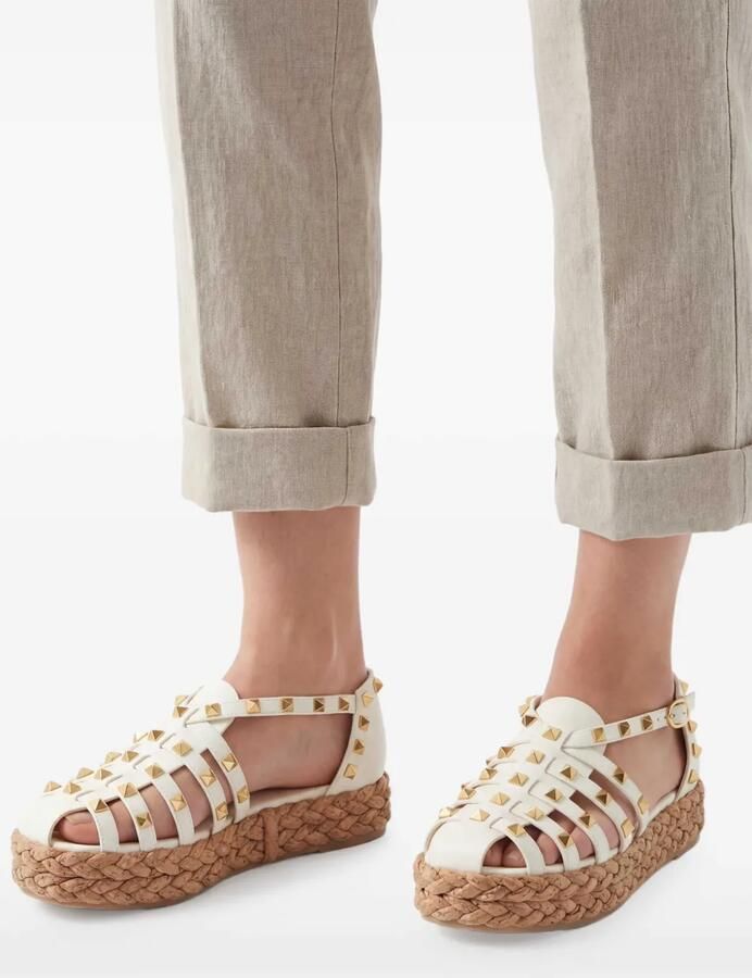Valentino Garavani Rockstud Fishermen kalfsleren sandalen Wit - Foto 2