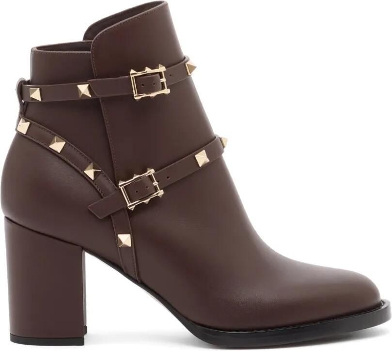 Valentino Garavani Rockstud kalfsleren enkellaarzen 70 mm Bruin