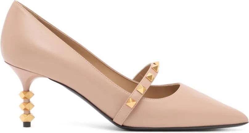 Valentino Garavani Rockstud kalfsleren pumps met sculpturale hak 70 mm Beige