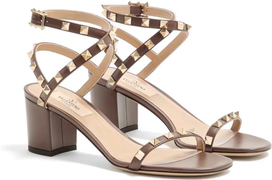 Valentino Garavani Rockstud kalfsleren sandalen met bandjes Bruin - Foto 3