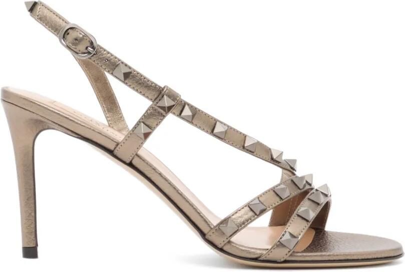 Valentino Garavani Rockstud kalfsleren sandalen met elandenprint 85 mm Bruin