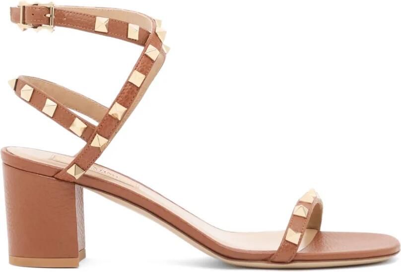 Valentino Garavani Rockstud kalfsleren sandalen met elandenprint en bandjes 60 mm Bruin