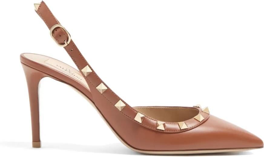 Valentino Garavani Rockstud kalfsleren slingback pumps 85 mm Bruin