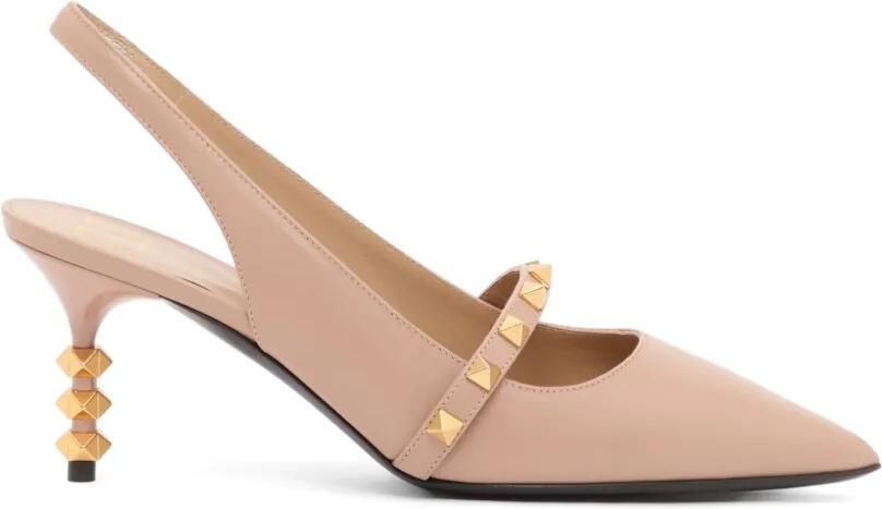 Valentino Garavani Rockstud kalfsleren slingback pumps met sculpturale hak 70 mm Beige