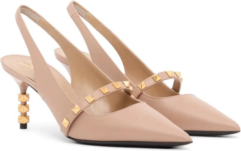 Valentino Garavani Rockstud kalfsleren slingback pumps met sculpturale hak 70 mm Beige - Foto 4