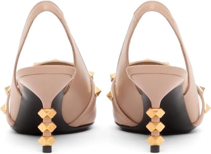 Valentino Garavani Rockstud kalfsleren slingback pumps met sculpturale hak 70 mm Beige - Foto 3