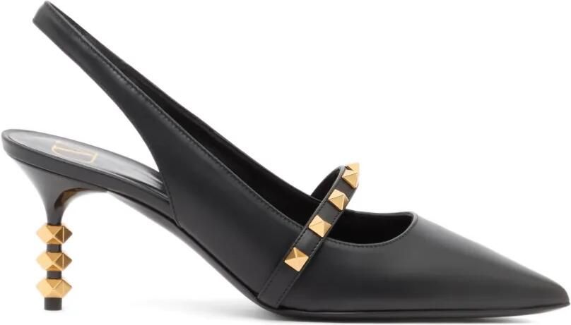 Valentino Garavani Rockstud kalfsleren slingback pumps met sculpturale hak 70 mm Zwart
