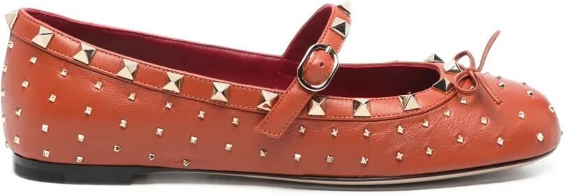 Valentino Garavani Rockstud leather ballet flats Oranje
