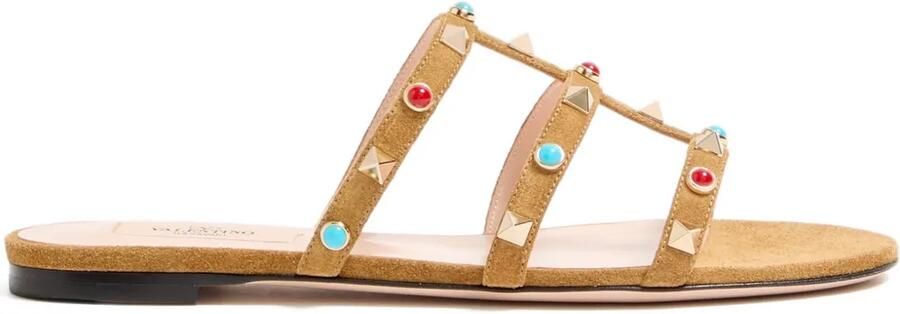 Valentino Garavani Rockstud leren sandalen met cabochon Bruin