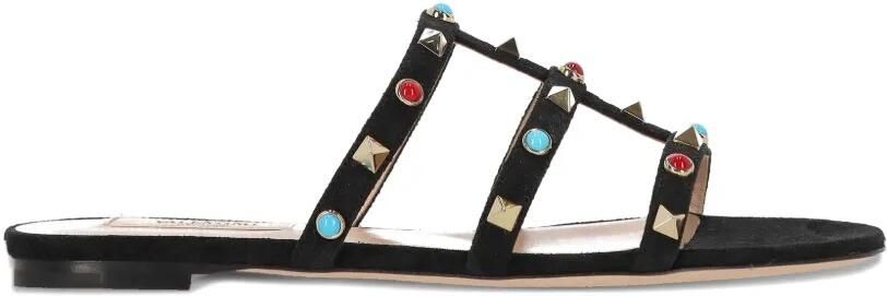 Valentino Garavani Rockstud leren sandalen met cabochon Zwart