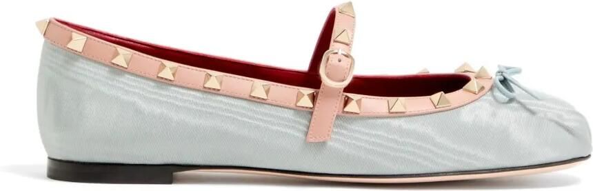 Valentino Garavani Rockstud Mary-Jane ballerina's van moiré stof Blauw