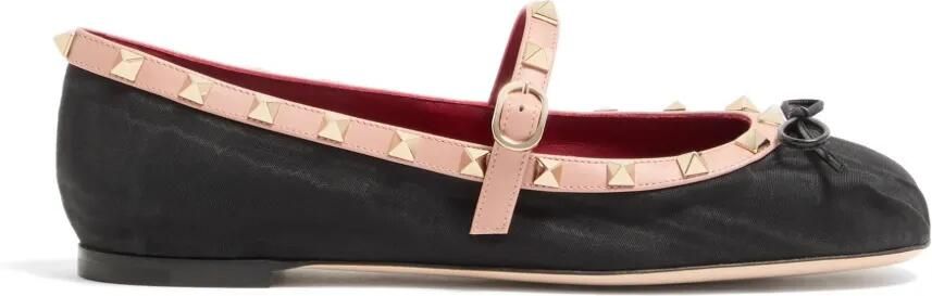 Valentino Garavani Rockstud Mary-Jane ballerina's van moiré stof Zwart