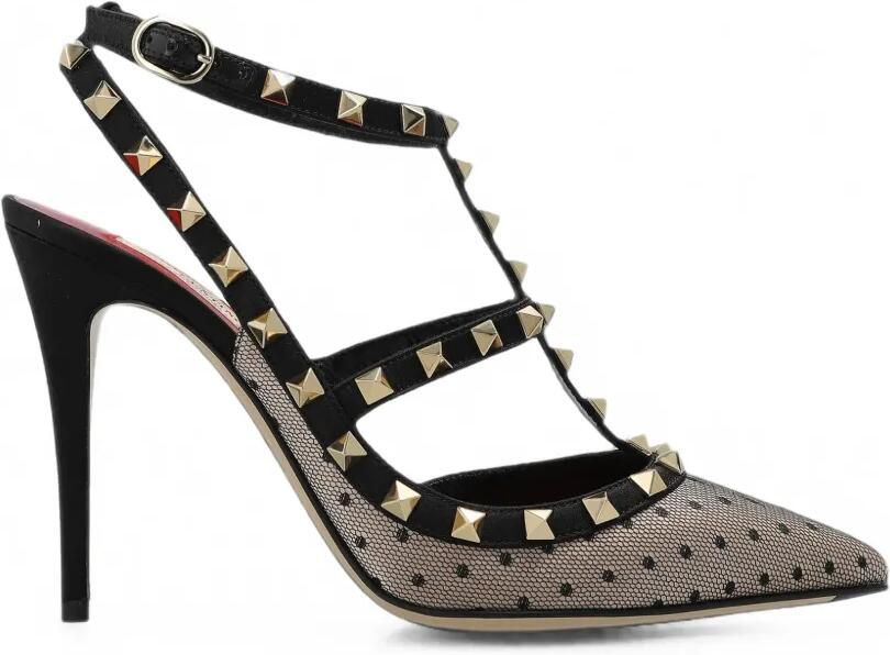 Valentino Garavani Rockstud mesh pumps met stippen Zwart