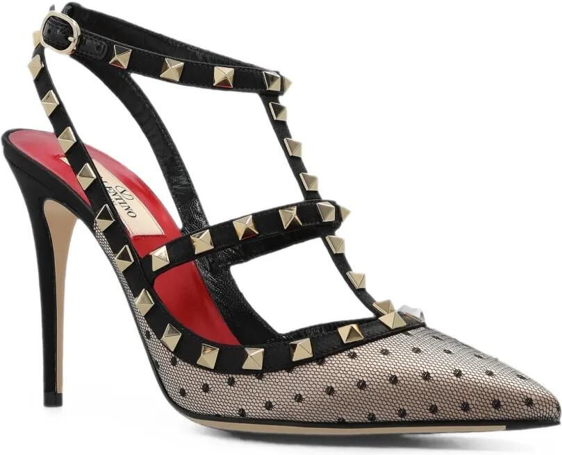 Valentino Garavani Rockstud mesh pumps met stippen Zwart - Foto 4