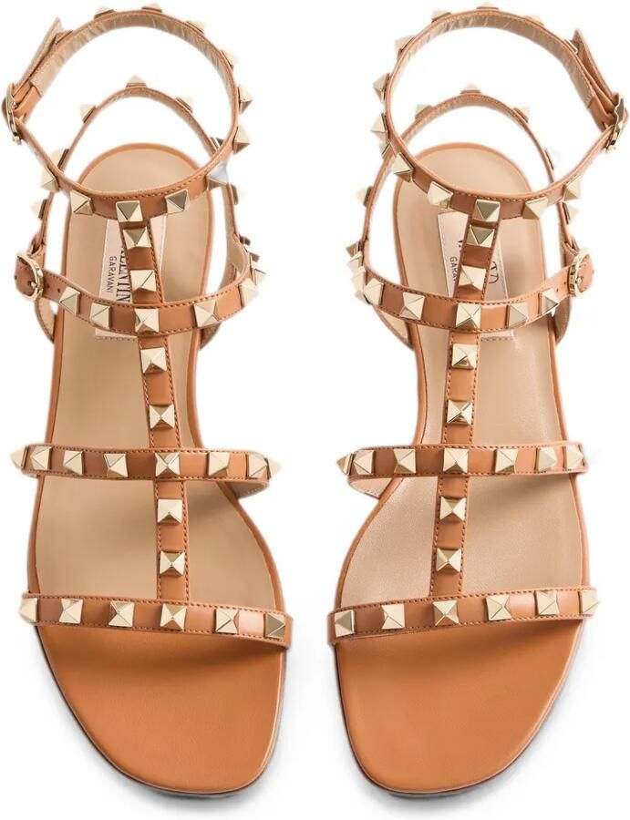 Valentino Garavani Rockstud platte sandalen van kalfsleer met bandjes Bruin - Foto 2