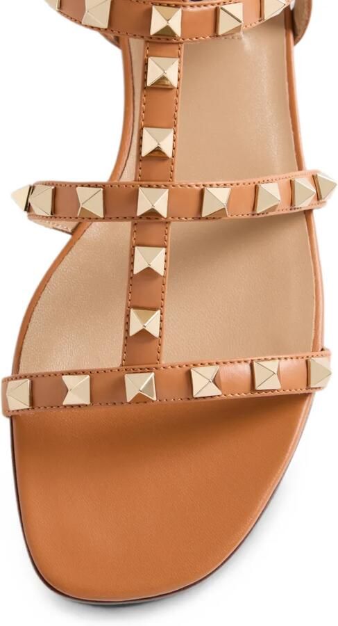 Valentino Garavani Rockstud platte sandalen van kalfsleer met bandjes Bruin - Foto 3