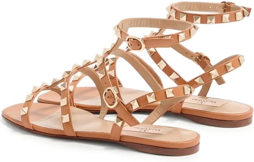 Valentino Garavani Rockstud platte sandalen van kalfsleer met bandjes Bruin - Foto 4