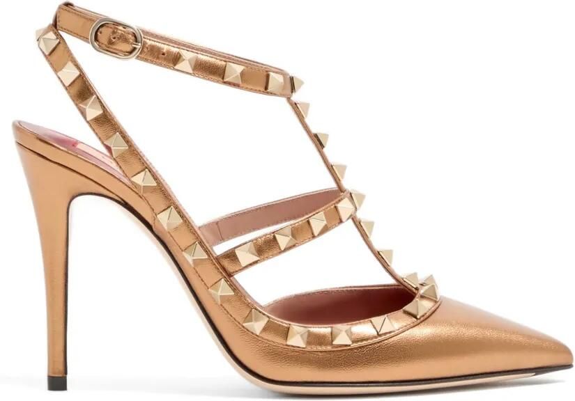 Valentino Garavani Rockstud pumps van gelamineerd nappaleer Goud