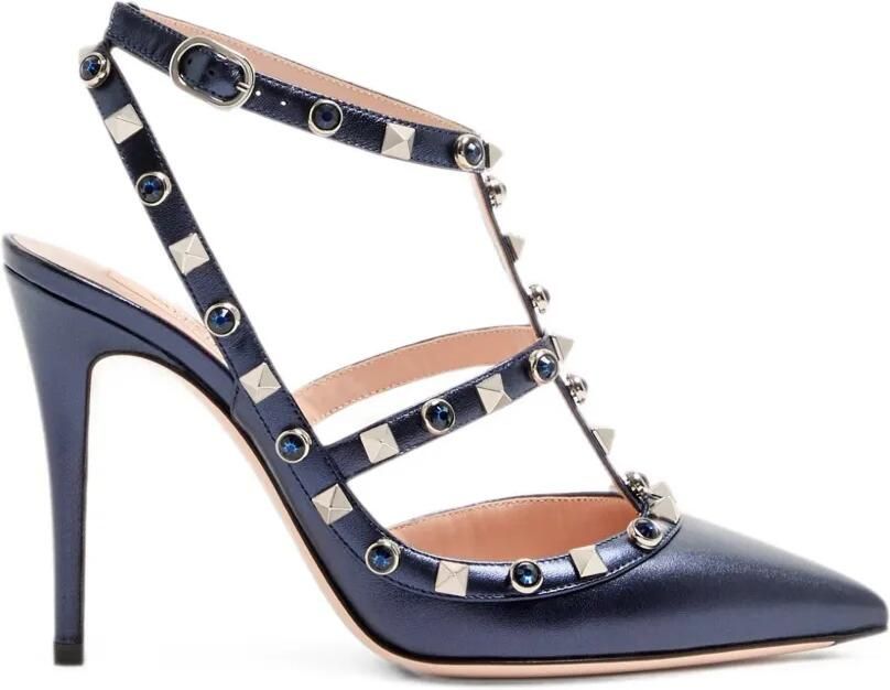 Valentino Garavani Rockstud pumps van gelamineerde nappa met cabochon 100 mm Blauw