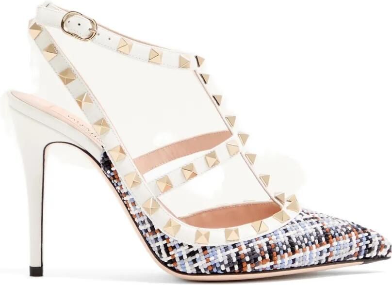 Valentino Garavani Rockstud pumps van geweven stof Wit