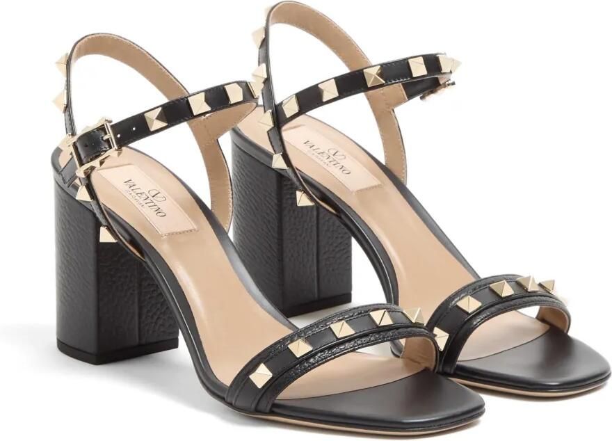 Valentino Garavani Rockstud sandals in grainy calfskin with strap 80mm Zwart