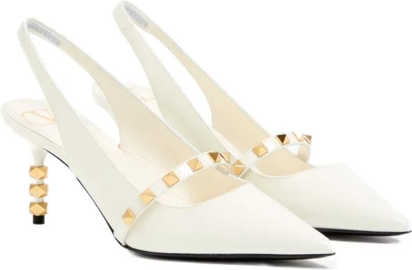 Valentino Garavani Rockstud slingback pumps met lakleren sculpturale hak Wit