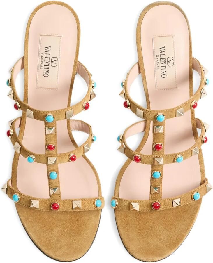 Valentino Garavani Rockstud suède sandalen met cabochon Bruin