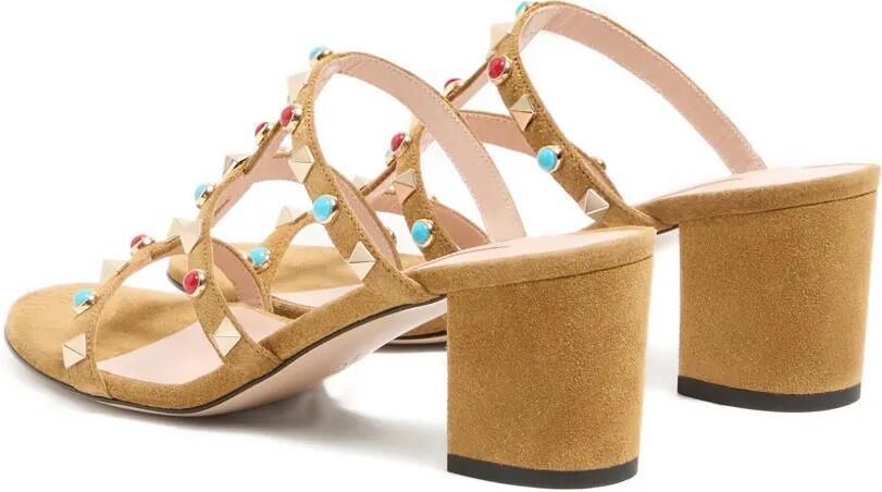Valentino Garavani Rockstud suède sandalen met cabochon Bruin - Foto 4
