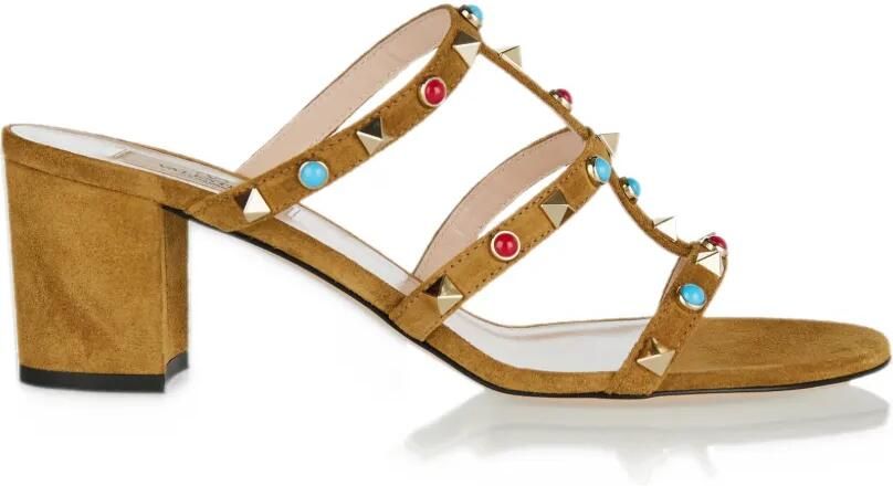 Valentino Garavani Rockstud suède sandalen met cabochon Bruin - Foto 5