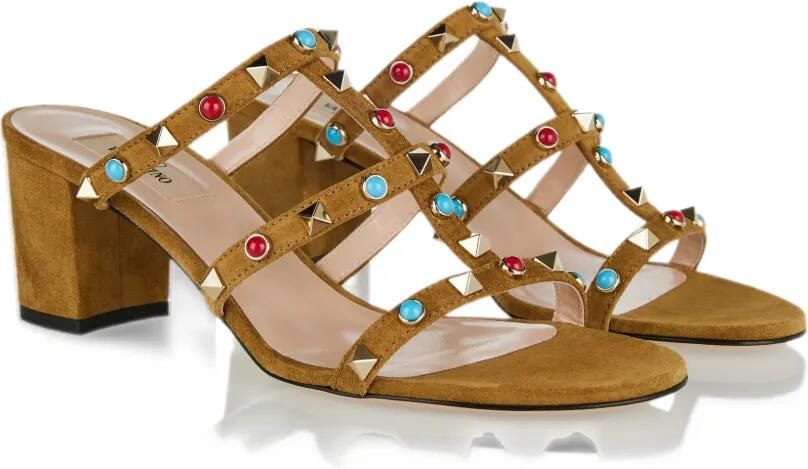 Valentino Garavani Rockstud suède sandalen met cabochon Bruin - Foto 3