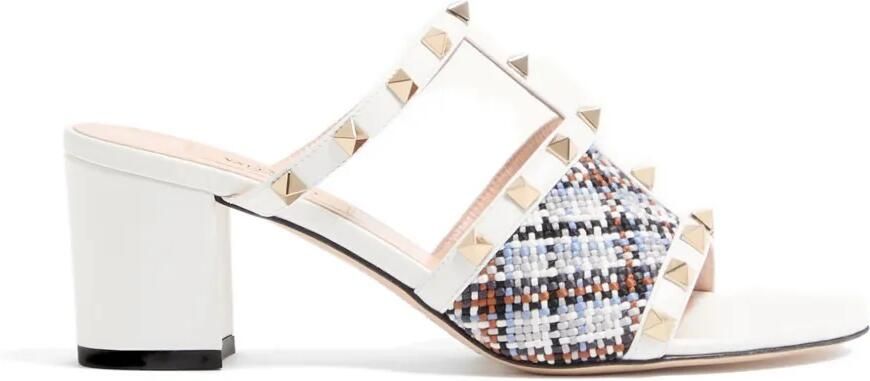 Valentino Garavani Rockstud tweed sandalen Wit