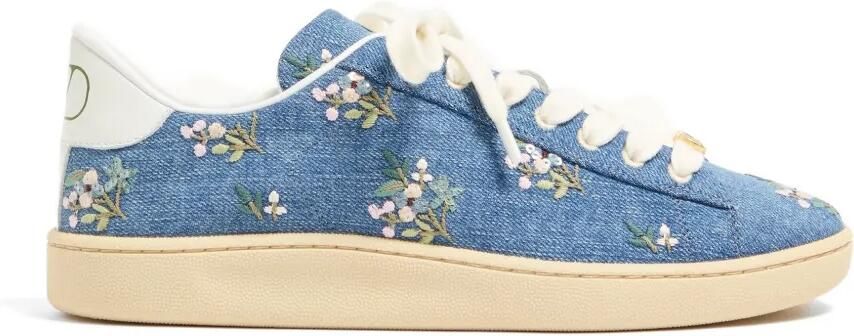 Valentino Garavani Royco denim sneakers met geborduurde bloemen Blauw