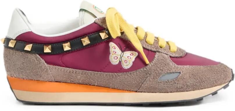 Valentino Garavani Sneakers van leer en nylon met geborduurde vlinder Rood