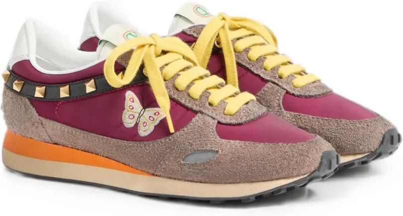 Valentino Garavani Sneakers van leer en nylon met geborduurde vlinder Rood - Foto 4