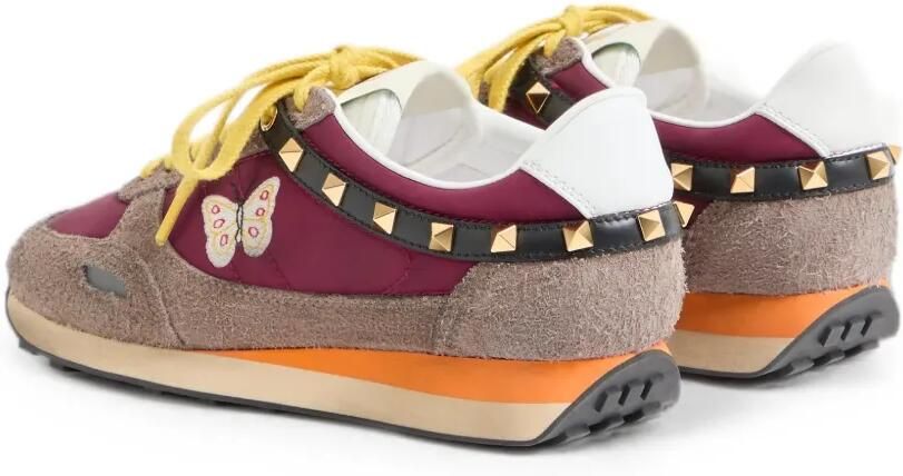Valentino Garavani Sneakers van leer en nylon met geborduurde vlinder Rood - Foto 5