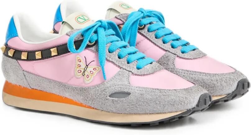 Valentino Garavani Sneakers van leer en nylon met geborduurde vlinder Roze - Foto 4