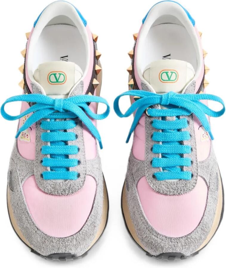 Valentino Garavani Sneakers van leer en nylon met geborduurde vlinder Roze - Foto 2