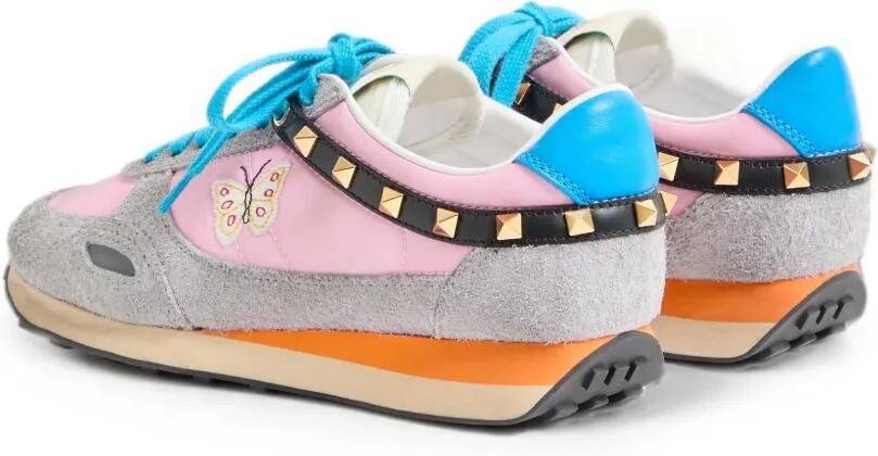 Valentino Garavani Sneakers van leer en nylon met geborduurde vlinder Roze - Foto 5