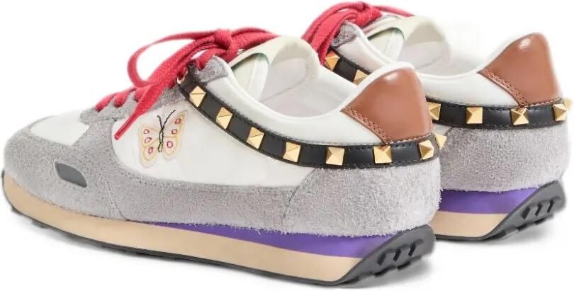 Valentino Garavani Sneakers van leer en nylon met geborduurde vlinder Wit