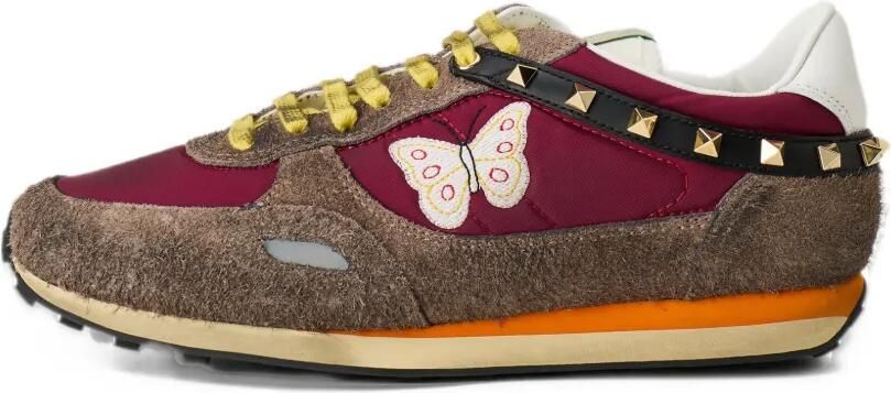 Valentino Garavani Stud Up sneaker in split leather and nylon with butterfly embroidery Rood