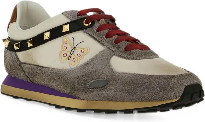 Valentino Garavani Stud Up sneakers in split leather and nylon with butterfly embroidery Beige - Foto 2